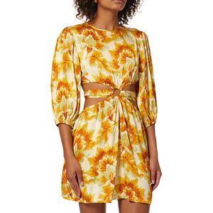 Suboo Sommer Ring Cut Out Mini Dress Yellow Orange Floral XS